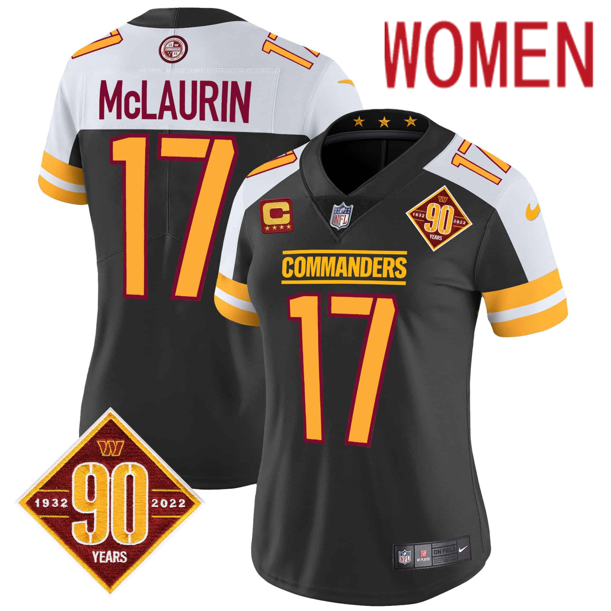 Women Washington Commanders 17 Mclaurin Black 90th Anniversary Patch 2024 Nike Vapor Limited NFL Jersey